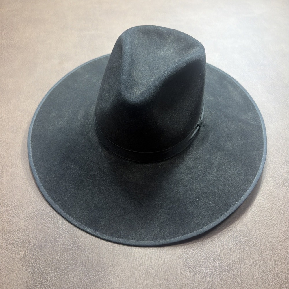 VTG Serratelli Cowboy Hat 6X Beaver Black Pinch Crown Western Felt USA Made 22"